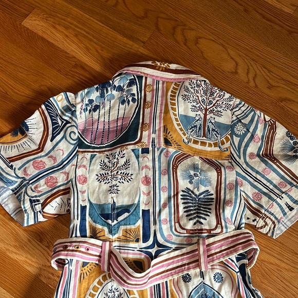 FARM Rio Cerrado Short-Sleeve Belted Linen Mini Dress Size Large NWT - Picture 15 of 15